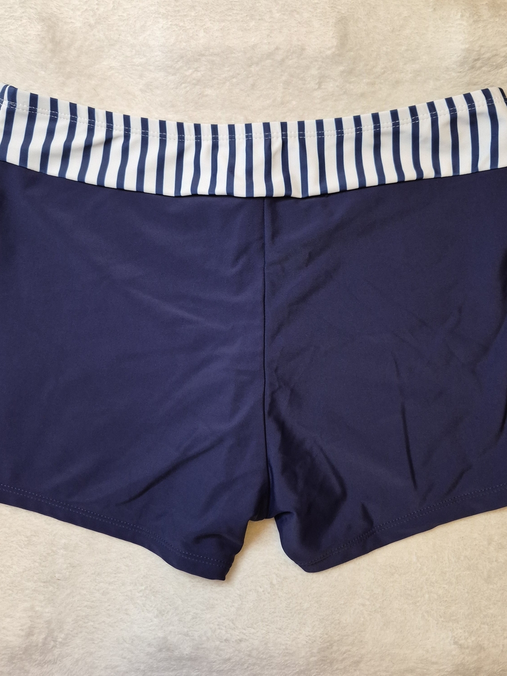 Yonique Classic Navy Women's Swim Shorts with Striped Waistband
